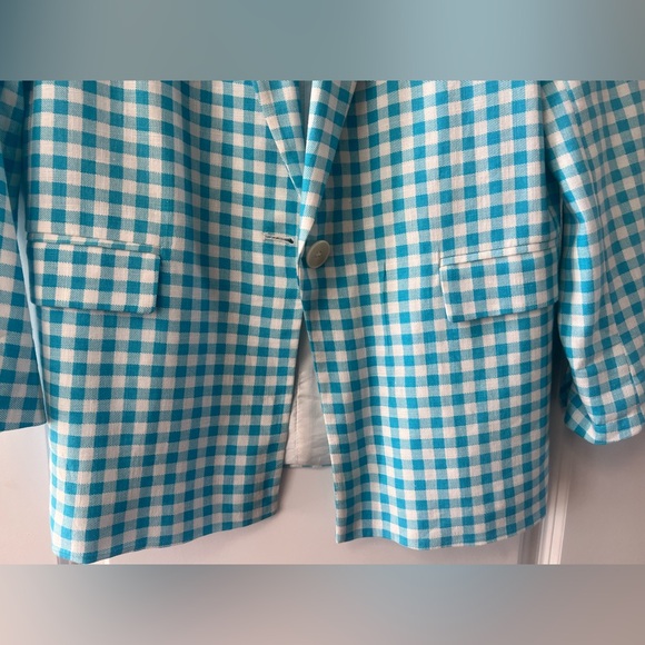 Zara Blue and White Sport Coat with Gingham Pattern - Picture 3 of 7